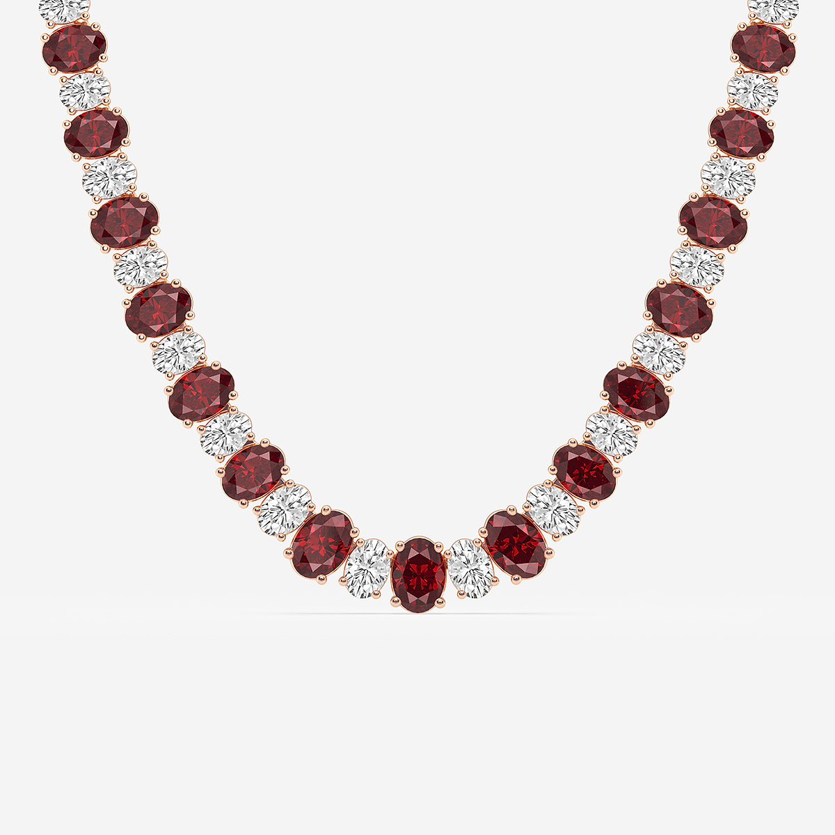 Additional Image 1 for  7.5x5.2 mm Oval Cut Created Ruby and 10 ctw Oval Lab Grown Diamond Graduated Necklace